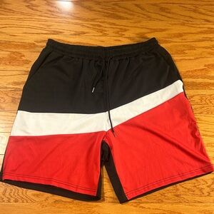 Black, White, and Red Colorblock Shorts